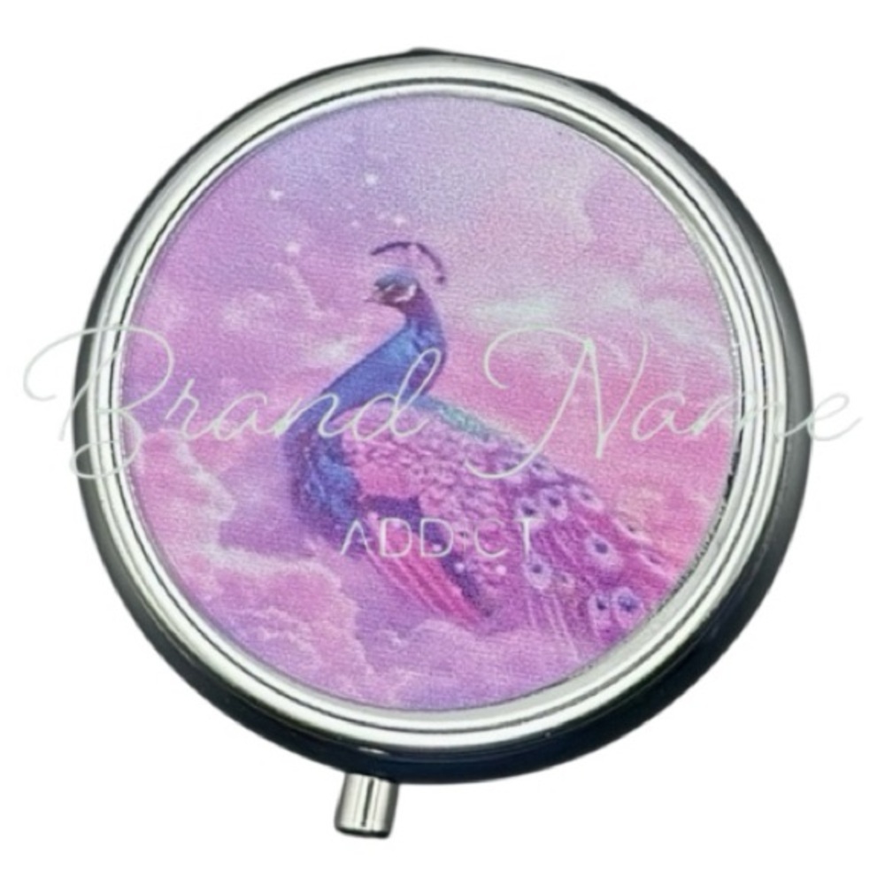 PRICE IS FIRM - Peacock Multi-Use Mirrored Pill Box Container
